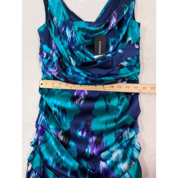 Express Design Studio Vintage Women's Purple Blue Silk Ruched Mini Dress Size 6 - Picture 11 of 12